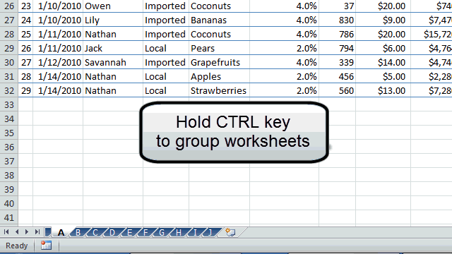 [Image] 5. CTRL + Click to select non-adjacent worksheets