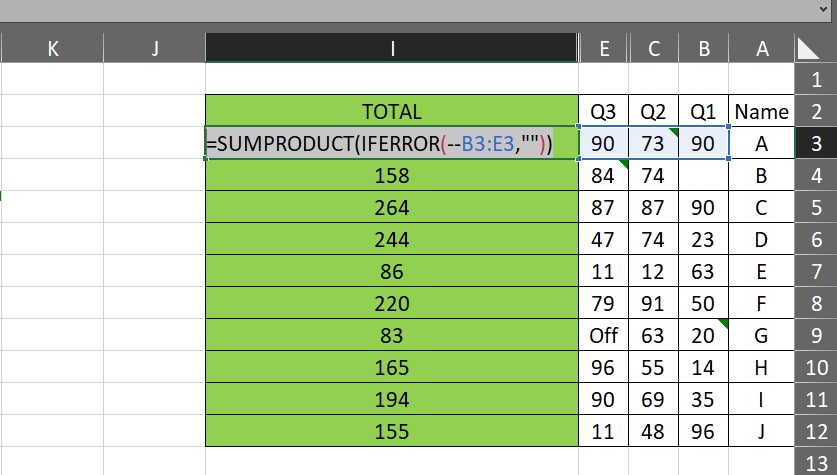 ایف ارور درتابع SUMPRODUCT