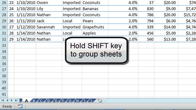 [Image] Shift + Click to select adjacent worksheets