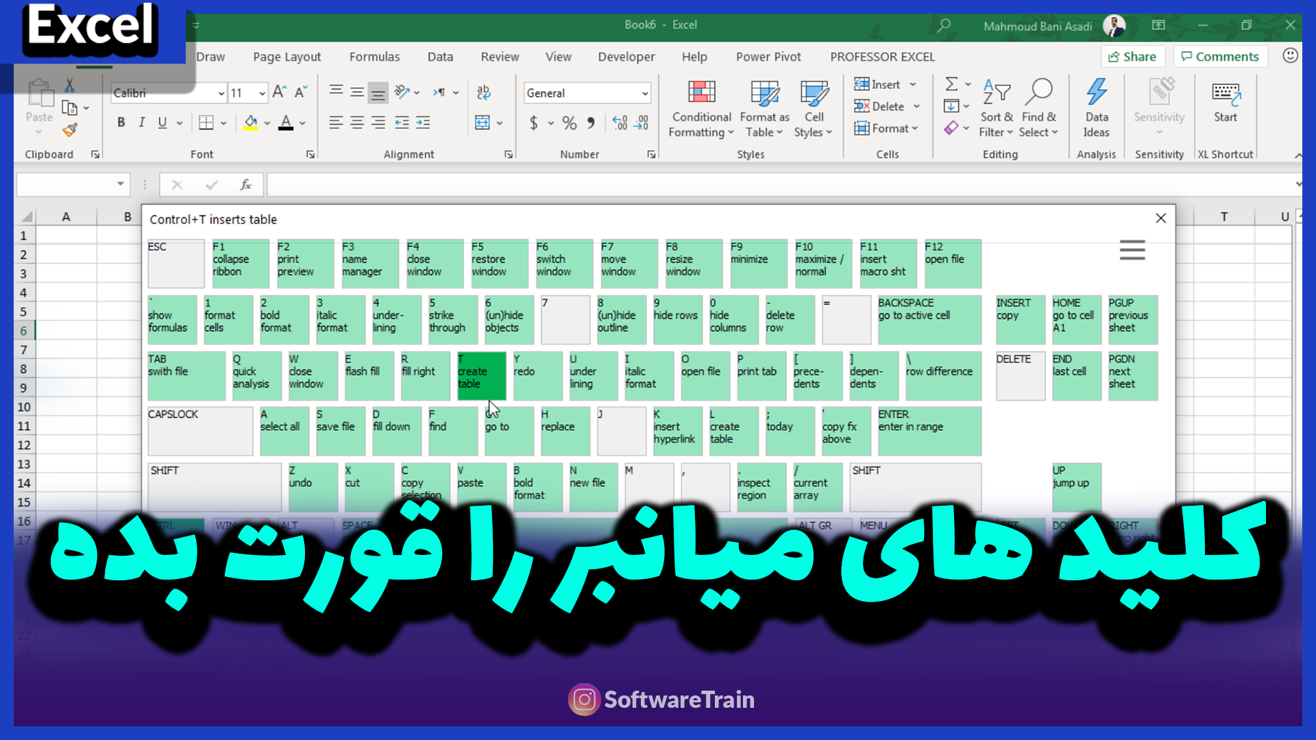 کلید میانبر اکسل