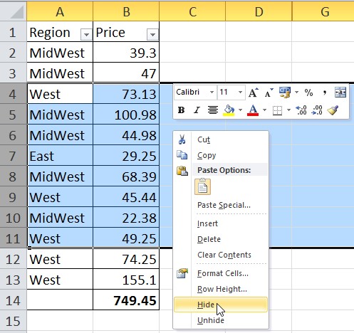 تابع SUBTOTAL