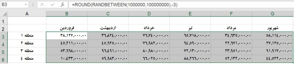 تابع RANDBETWEEN - ROUND