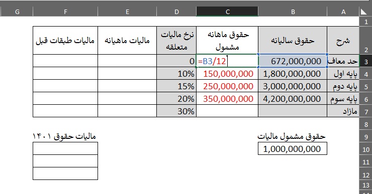 مالیات حقوق و دستمزد 1401